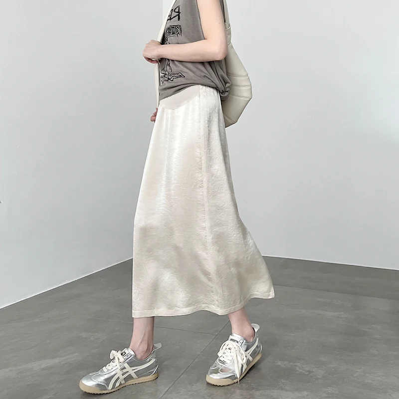 Spring Autumn Maternity Dobby Belly Skirts Back Split High Waist Pregnant Woman Belly Skirts Elegant Pregnancy Party Skirt 88cm
