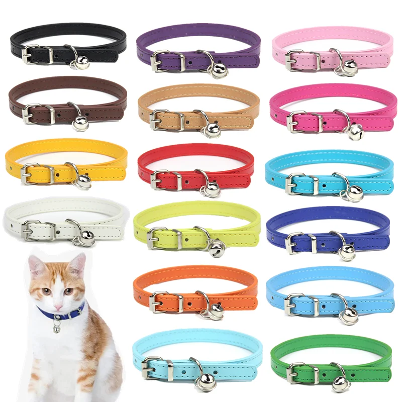 Pu Leather Soft Colorful Pet Cat Dog Collars For Small Medium Large
