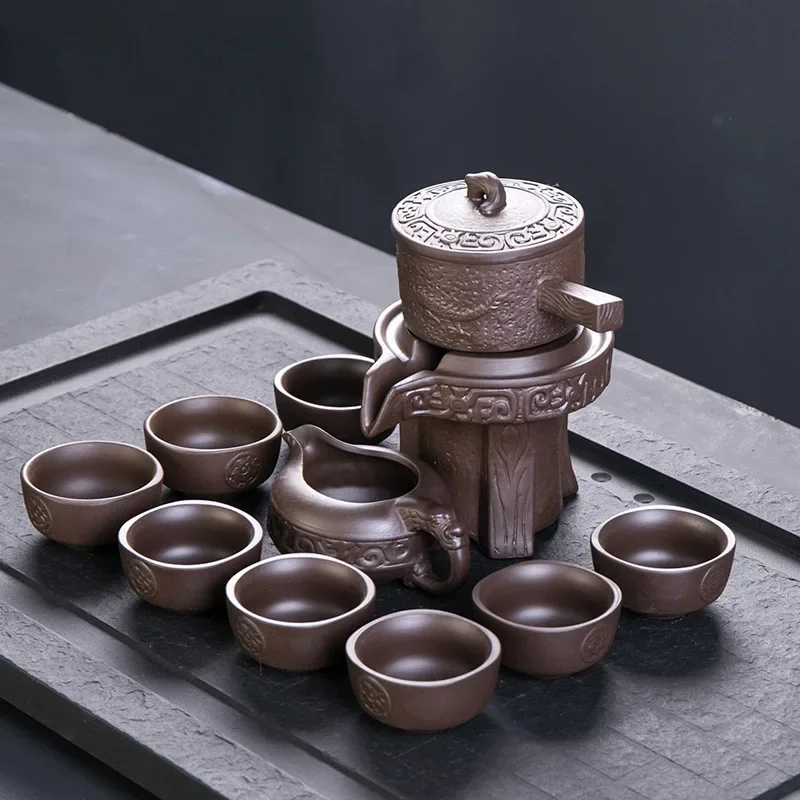 Purple clay stone grinding semi-automatic Tea Set,creative Kung Fu tea Hot of teaware.Creative Tea ceremony supplies