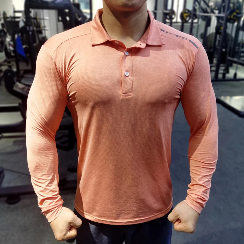 Sports Polo Shirt Men's Autumn Quick-Drying Long-Sleeved Breathable Stretch Slim Running Training Lapel T-Shirt Fitness Top