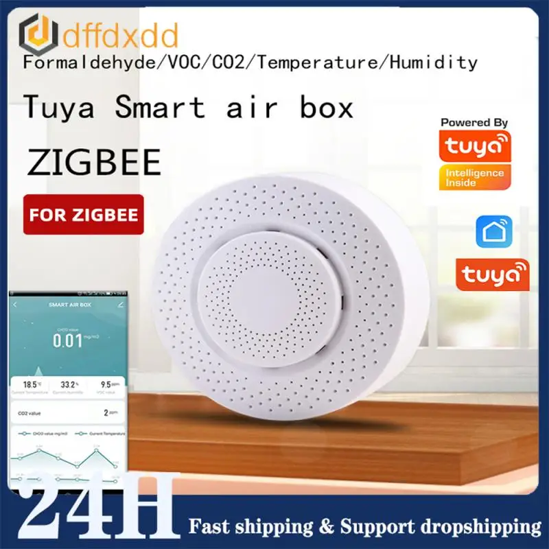 For Zigbee Air Quality Monitor Smart Home Air Box Formaldehyde VOC Co2 PM2.5 Temperature Humidity Detector Sensor APP Control