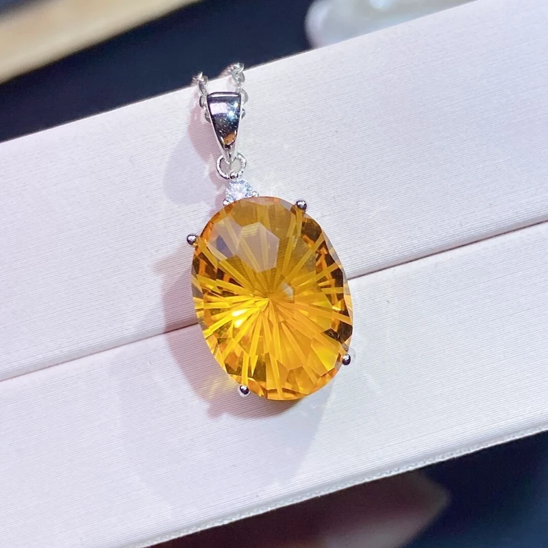 

Natural Citrine Pendant Necklace 925 Silver Design Fortune Citrine Luxury Jewelry Designer