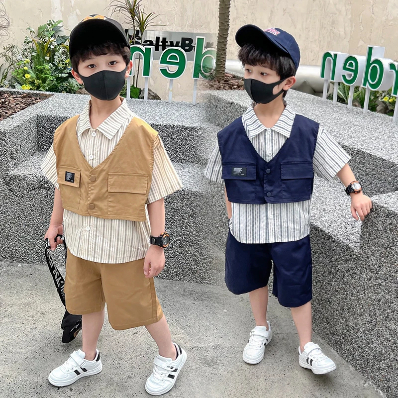 

Boy Summer Clothes Vest + Blouse + Short Clothes Boys Casual Style Outfits For Boys Teenage Children's Costume