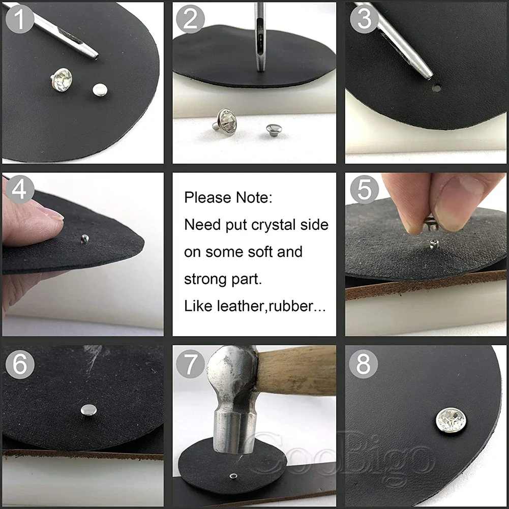Metal studs rivets 100sets crystal rhinestone trim double cap rivets diamond studs DIY craft clothes bag shoes leather spikes glass drill nail