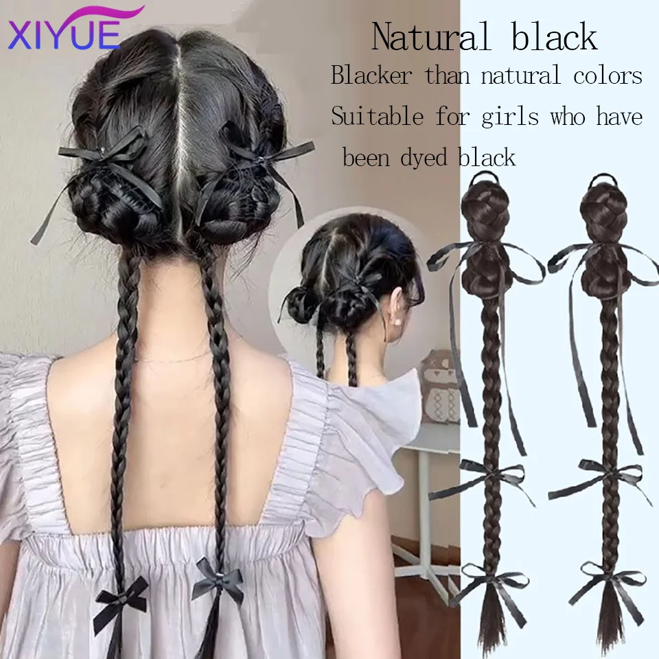 XIYUE Wig Bubble Braid Double Ponytail Fuffy Imitation Fried Dough Twists Braid Ponytail Wig