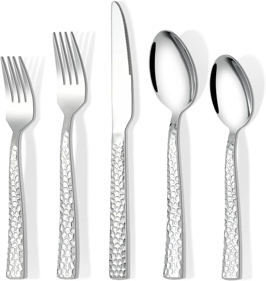 20 Piece Hammered Stainless Steel Cutlery Set
