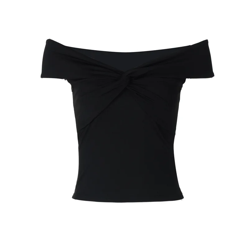 Camiseta con hombros descubiertos y fruncido para mujer, sexy, sin mangas, de color liso, ajustada, con cuello barco, estilo urbano