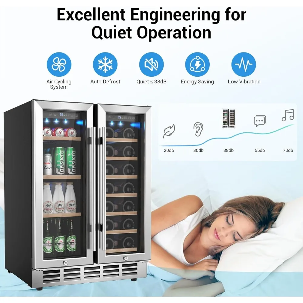 Wine Refrigerator,24 inch Wine Cooler Cooler with Precision Thermostat and Upgraded Compressor Cooling,Beechwood Shelves 5