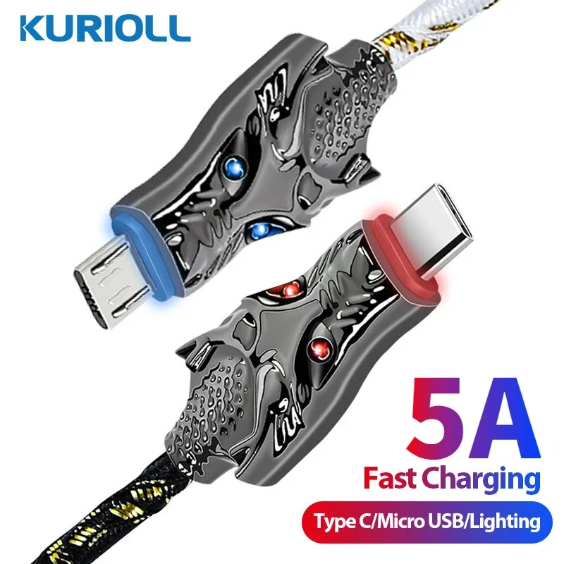 

RGB LED Lighting Type C Fast Charge Cable Micro USB 5A 3A Quick Charging Cord for Xiaomi Samsung Charger Cable
