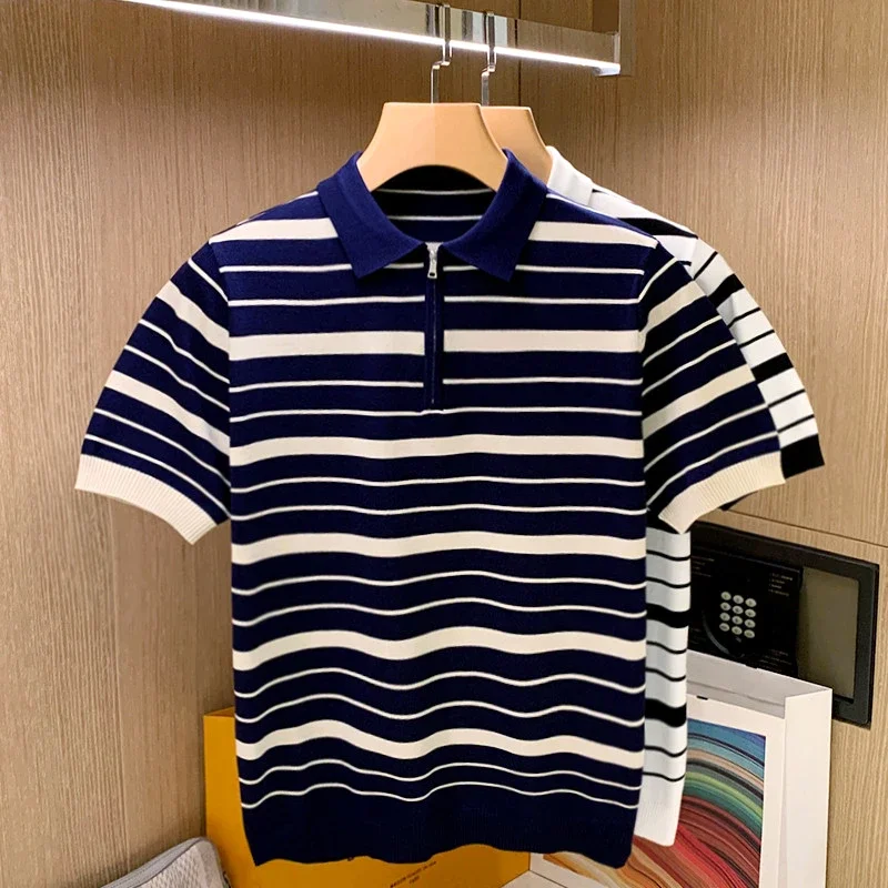 

Top Grade 2024 New Fashion Brand Designer Luxury Stripe Mens Polo Shirts Regular Fit Casual Short Sleeve Tops Mens Clothing W36