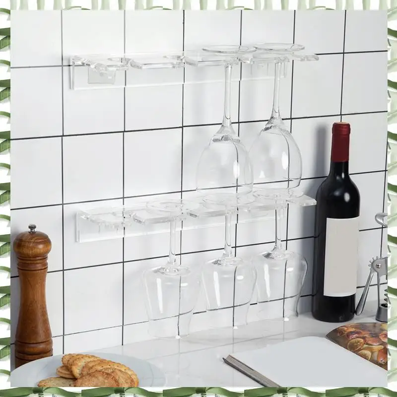 2 Piece Wine Glass Holder Wall Mounted Cup Holder Wine Glass Hanging Rack Transparent Kitchen Cupboard Bar Organizer Hanger