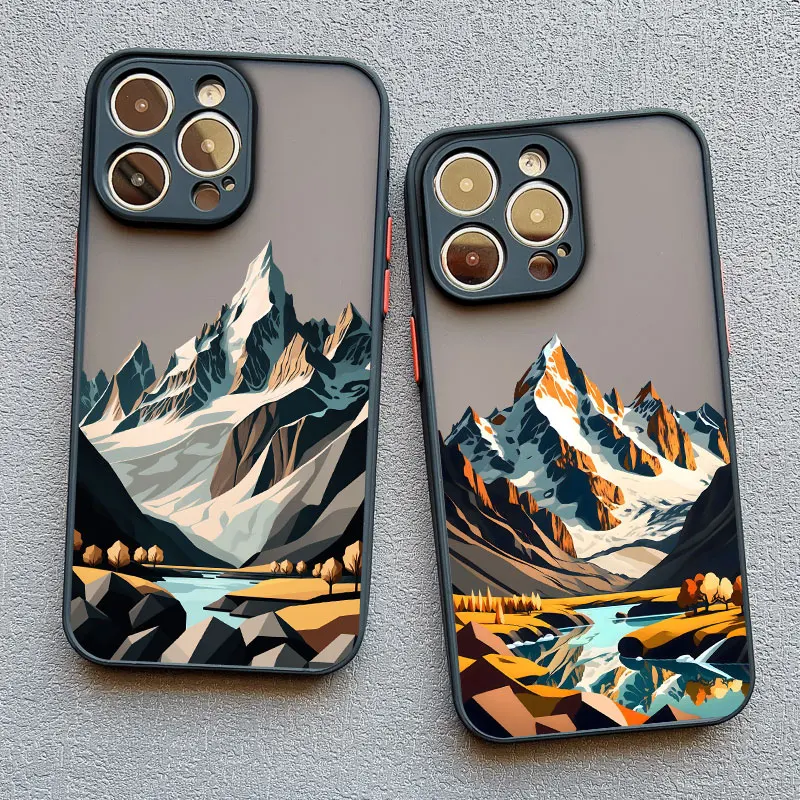 Vintage Mountain Peak Lake Scenery Phone Case - Artistic Landscape Design Back Cover