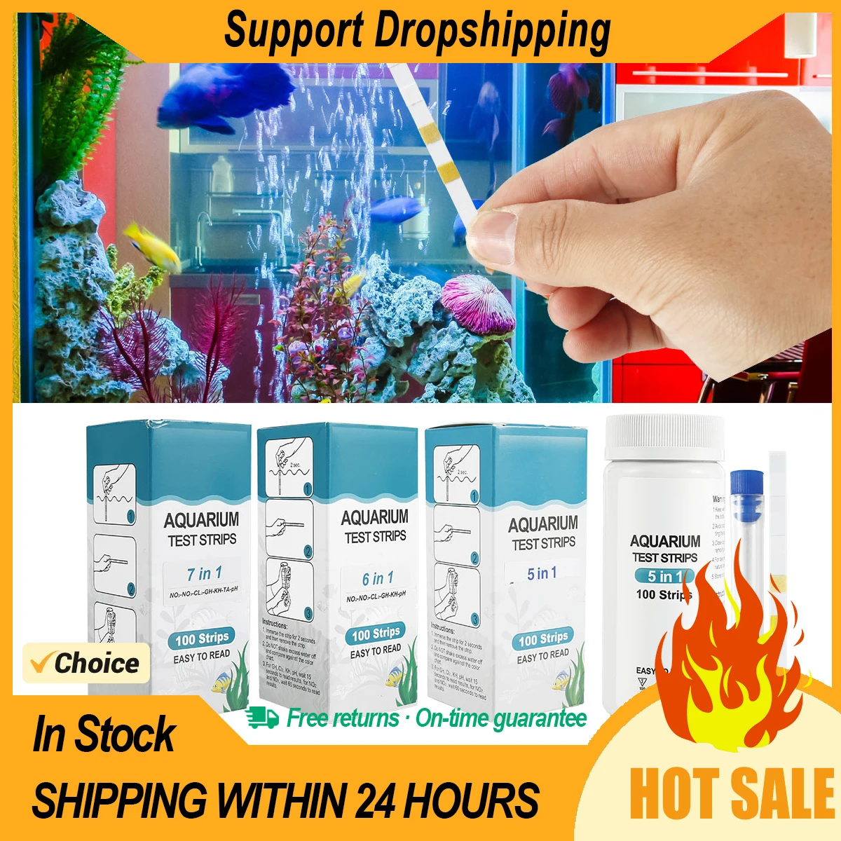 7-IN-1 Aquarium Test Strips Fish Tank Test Kit Freshwater Saltwater Aquarium Water For Fish Tank Pool nitrate