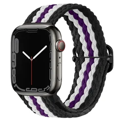 Nylon Braided Loop Strap - Elastic Bracelet for 44mm 45mm 46mm 49mm (Black white purple)