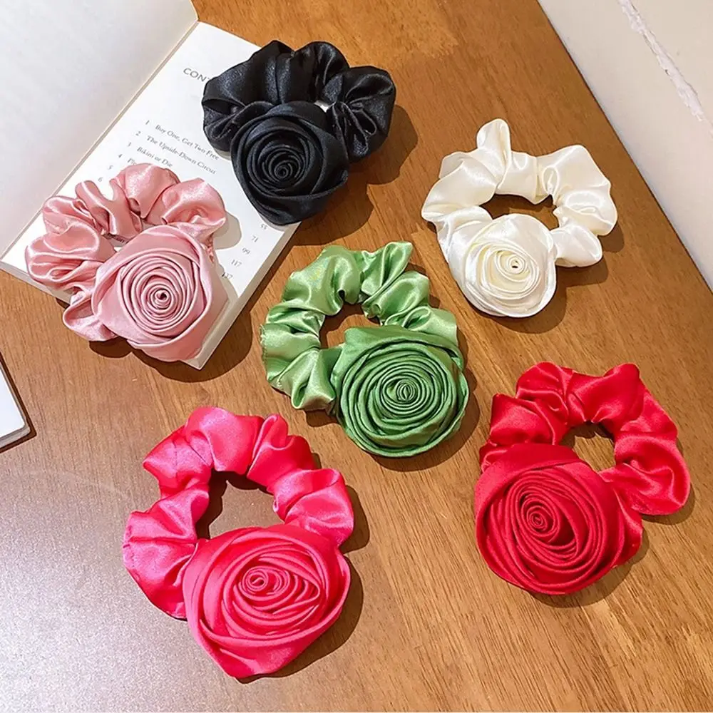 

Large Intestine Hair Ring Flower Girl Hair Band Korean Style Headwear Rose Hair Rope Women Hair Accessories Silk Satin Hair Tie