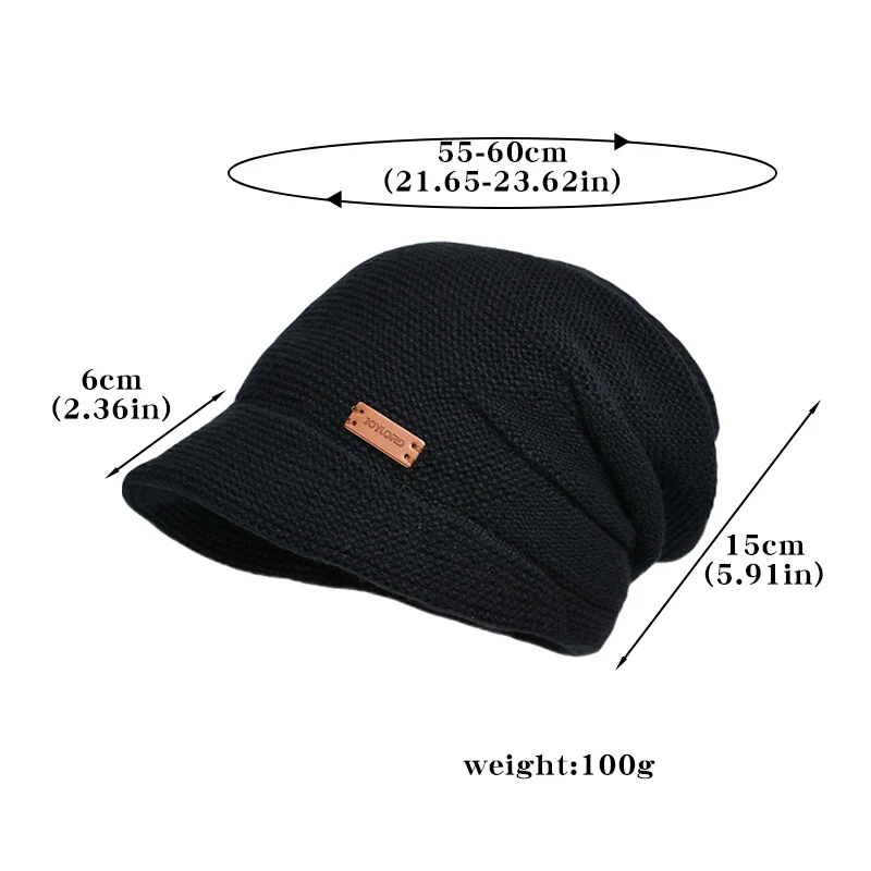 Winter Knitted Women Hat Plus Velvet Fleece Lined Beanie Thick Warm Baggy Cap With Visors Casual Lady Wide Brim Baseball Cap 6