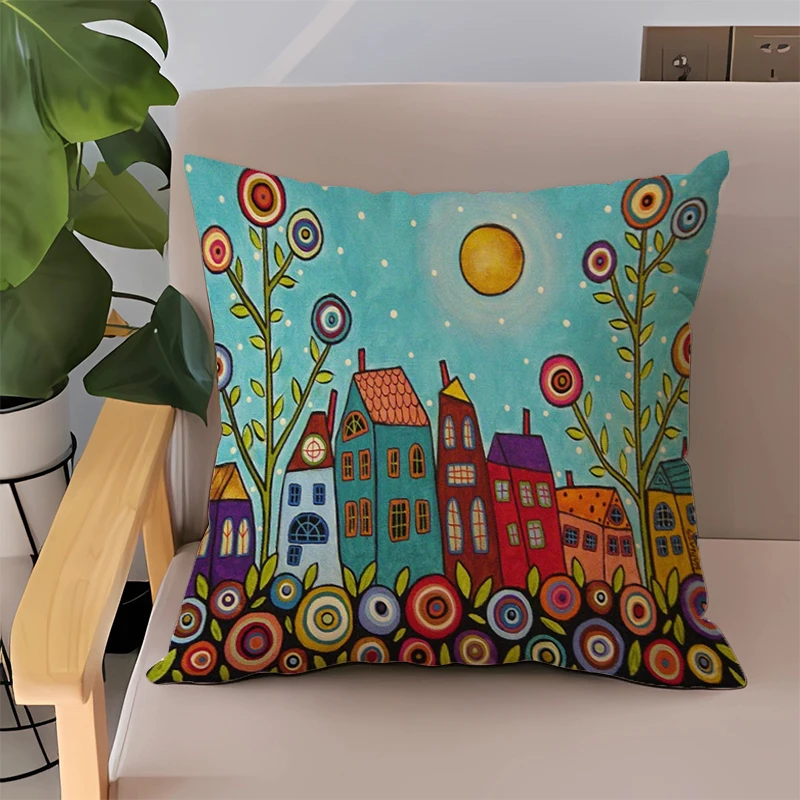 

Bed Pillowcases 50x50 Retro Rural Color Cities Double-sided Printing Pillowcase 45x45 Pillow Covers Decorative Home Decor Cover