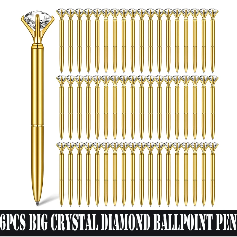 

6 шт. большая шариковая ручка с кристаллами и бриллиантами, металлическая шариковая ручка с драгоценным камнем, офисные принадлежности, подарочные ручки