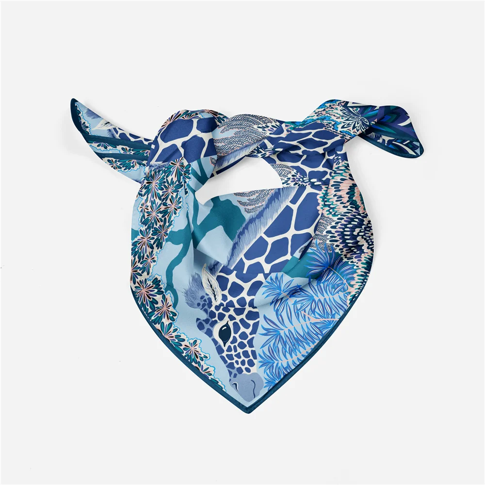 53 cm Marke Giraffe Quadrat Schal Frau 2024 Design Silk Schal Frauen Bandana Luxus Stirnband Hijab Halstuch – Detail 21