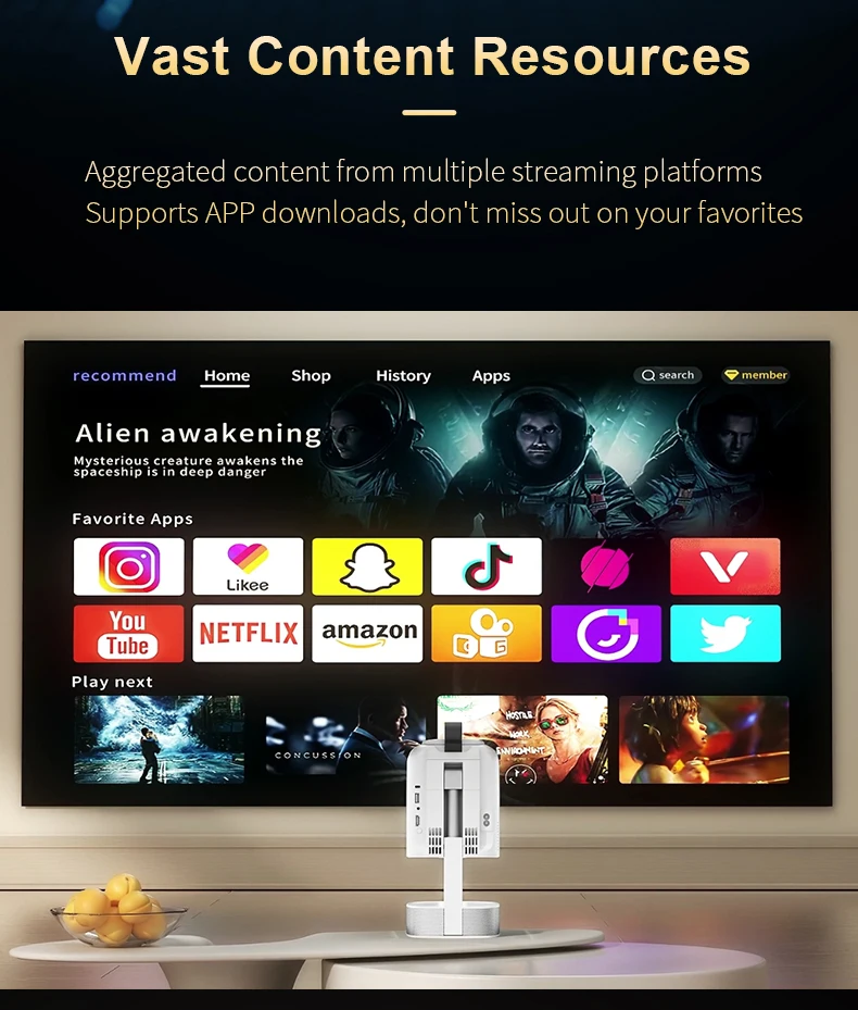 TS8 Pro Smart Hidden lifting Gimbal Projector 4K Portable with Wifi6 Bluetooth 5