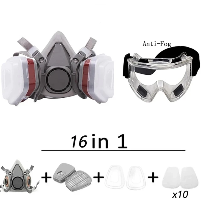 Industrial Half Face Respirator with Protective Fog-Proof Glasses for Painting and Spraying Tasks