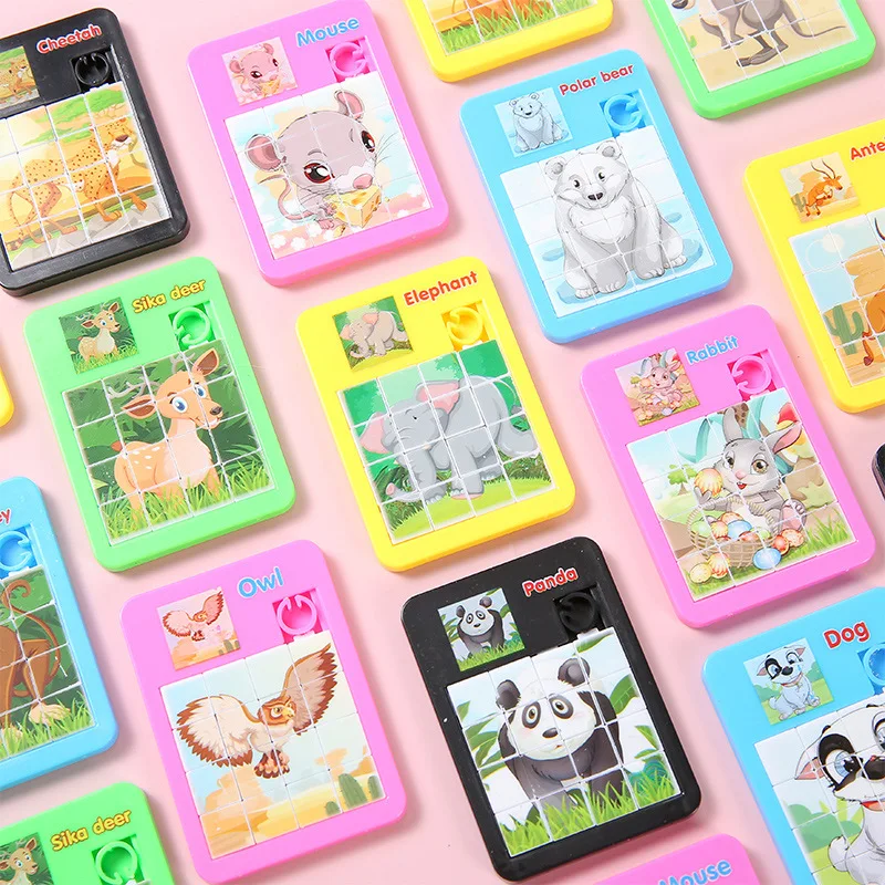 Animal Jigsaw Puzzles 5pcs/bag 16frame Cartoon Animal Puzzle Sliding Puzzle Flat Intellectual Toy Kids Birthday Party Favors