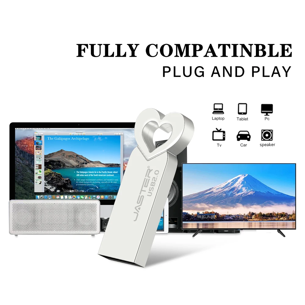 JASTER USB 2.0 Flash Drive 64GB Heart-shaped Metal Fashion Pen drive 32GB 16GB High speed Memory stick 8GB 4GB U disk For Laptop