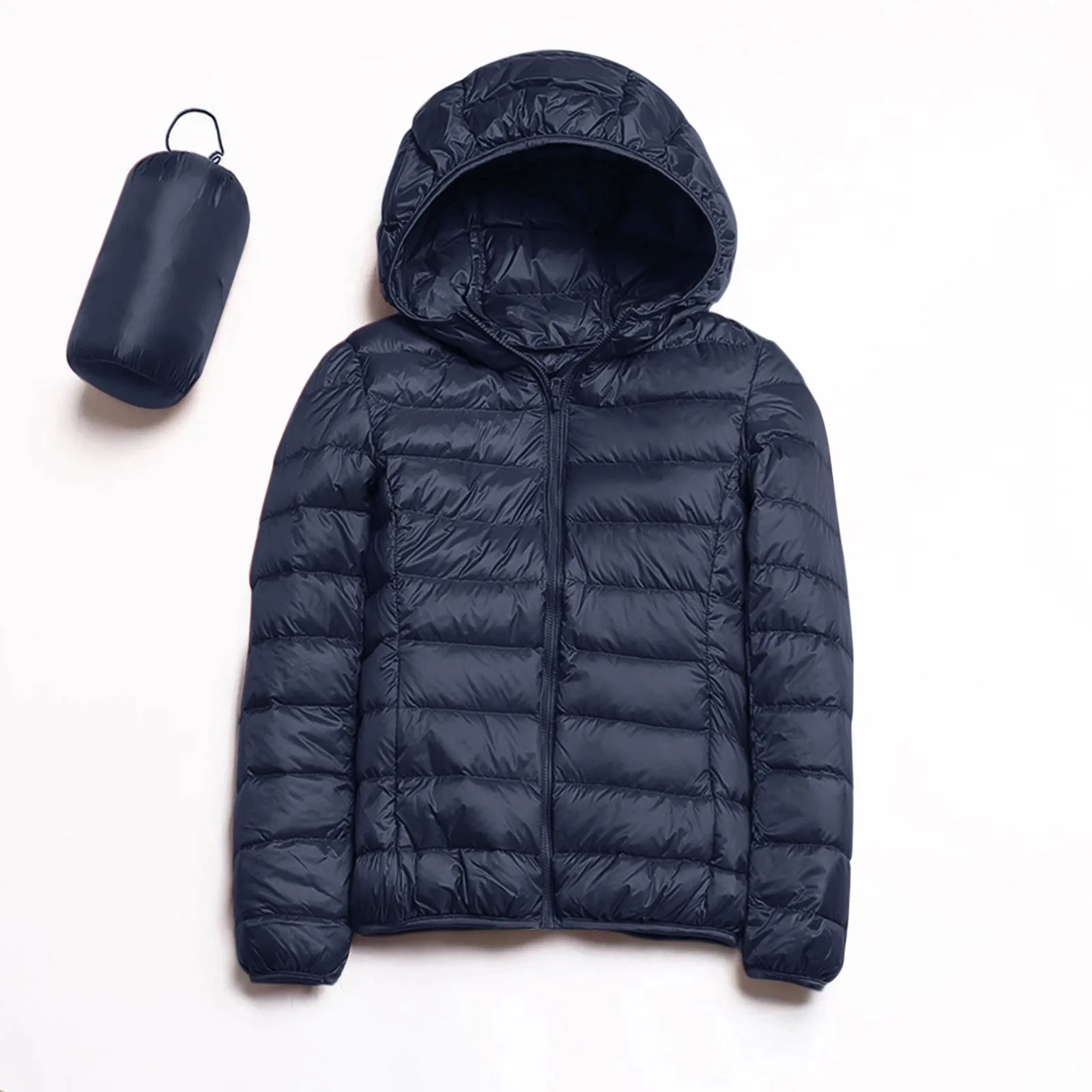 

Winter Parka Ultralight Padded Jacket For Women Casual Solid Color Coat With Hood Outdoor Warm Lightweight Outwear With Storage