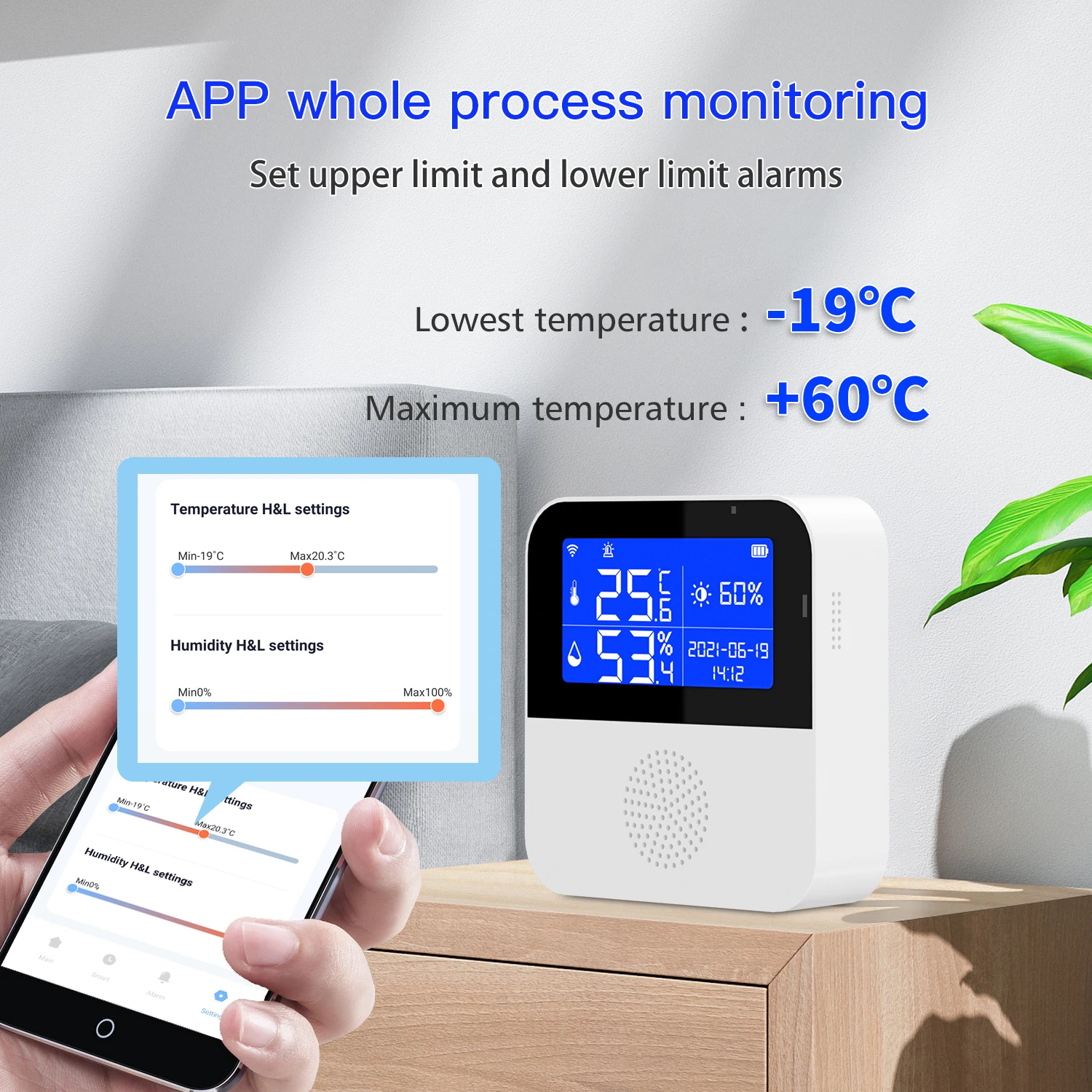 WiFi Temperature and Humidity Sensor: Wireless Digital Hygrometer Indoor  Thermometer with App Alerts & Backlight Display, Smart Temperature Humidity