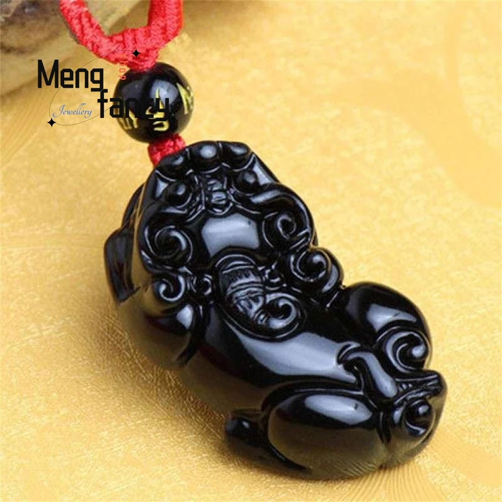 Natural Obsidian Pixiu Pendant Engraver Amulet Wedding Souvenir Fashion Jewelry Paired Couple WomenMen Necklace Gifts