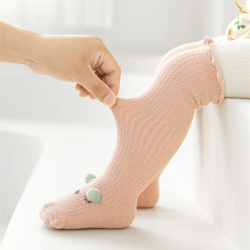 Winter Autumn Thicken Plush Warm Thermal Stockings Tight Hot Cartoon Animal Striped Knee High Long Sock for Baby Boy Girl