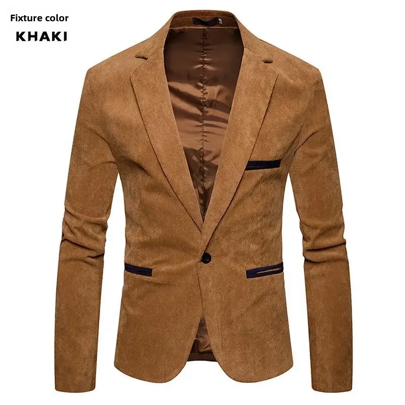 Description Picture 6 of itemAmazon Cross-border Fashionable Men's Corduroy Western-style Suit Jacket Casual Color Block Cardigan Small Suit Spring Autumn
