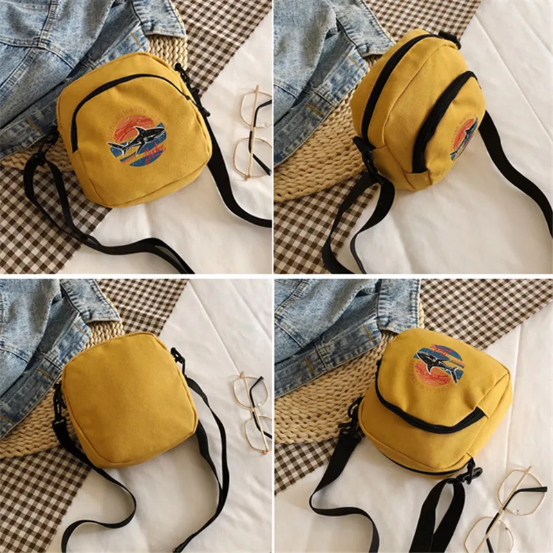 Harajuku Stylish Mobile Phone Crossbody Bag, Student Cartoon Print Canvas Bag, Chic Square Shoulder Bag for Women Daily Use