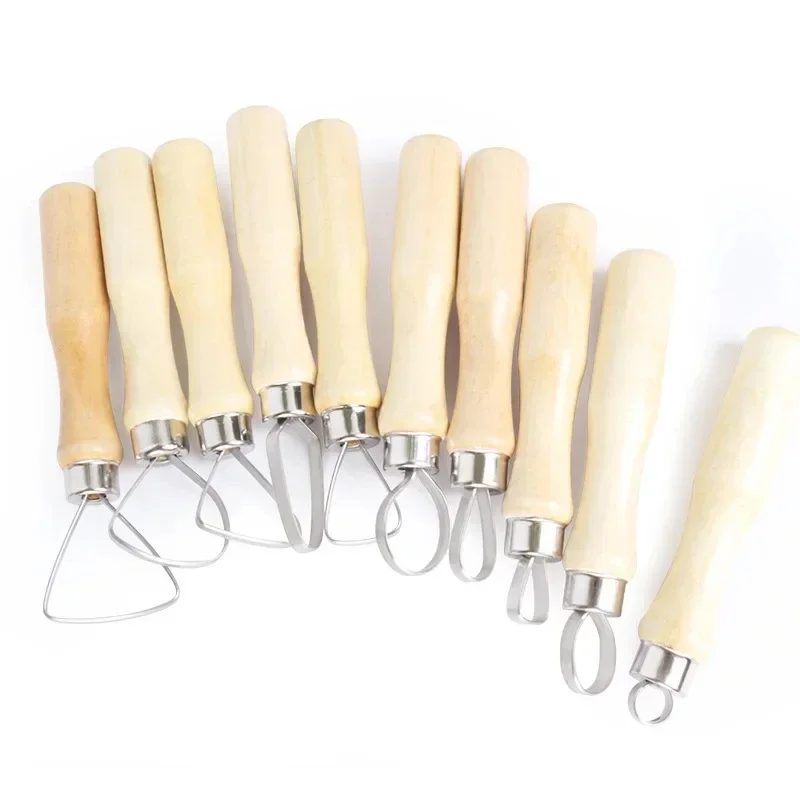 10-Piece Wooden Handle Clay Sculpting Tool Kit-Ergonomic Loop Carvers for Ceramic, Polymer Detailing & DIY Craft Projects