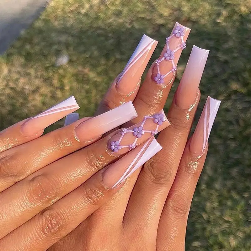 Purple And Silver Acrylic Nails
