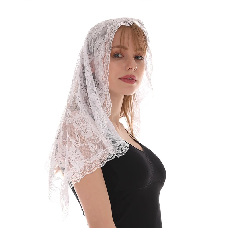 Catholic Church Veil Spanish Style Lace Traditional Vintage Mantilla Veil Latin Mass Head Covering Scarf Arc Shape
