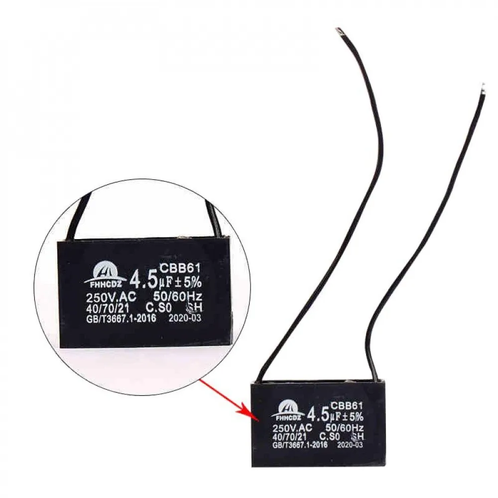CBB61 Motor Capacitor 2.5UF 2.8UF 3UF 3.3UF 3.5UF 4UF 4.5UF 5UF 5.5UF 2 Wire Motor Capacitor