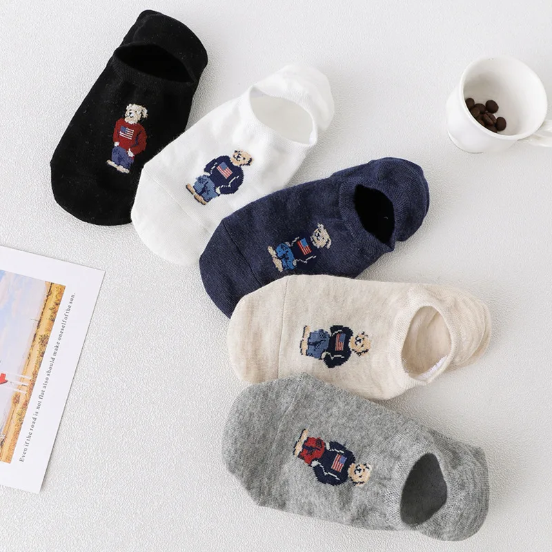 

Cartoon Cotton Socks for Men and Women, Summer and Autumn Bear Design Invisible Anti-slip Socks, Spring and Autumn Socks
