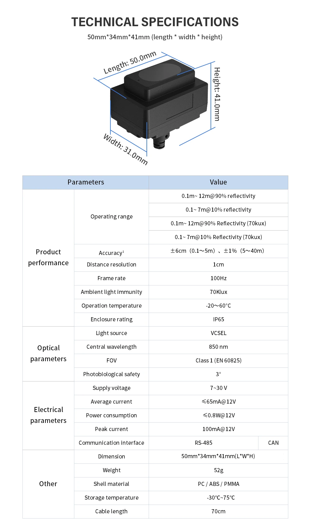 Benewake TFmini-i 12M Industrial-grade LiDAR Ranging Module Range Finder Sensor