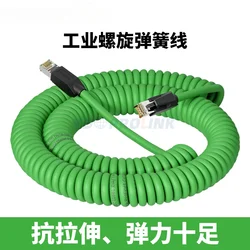 Retractable Spiral Industrial Ethernet Cable - Double Shielded Gigabit Spring Line - 3m (Green)