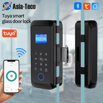 Tuya 블루투스 지문 스마트 잠금 장치, 사무실 상점용 나무 유리 슬라이딩 도어 지문 RFID, 13.56Mhz 카드 비밀번호 잠금 해제