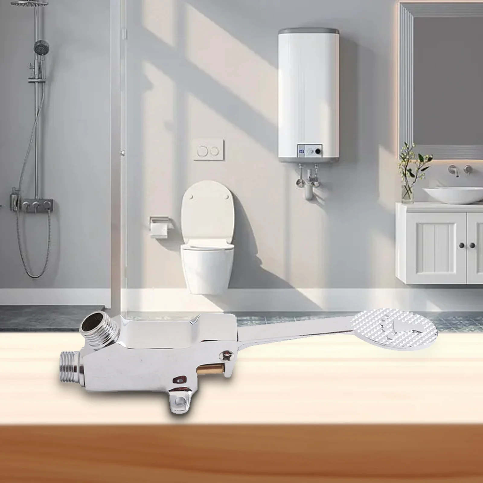 

Easy Maintenance Copper Bathroom Sink Faucet With Foot Pedal Control Switch For Factories And Public Places