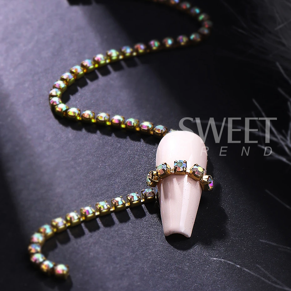 6pcs/set Gold Silver Rhinestones Claw Nail Chain Nail Stone Beads Chain DIY Manicure Press on Nails Charm Jewelry Accessories