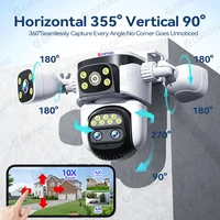 Caméra de sécurité extérieure WiFi6 20MP avec zoom optique 10X, quatre objectifs, trois écrans, suivi automatique, double objectif 6K, étanche, caméra CCTV WiFi 10K 4