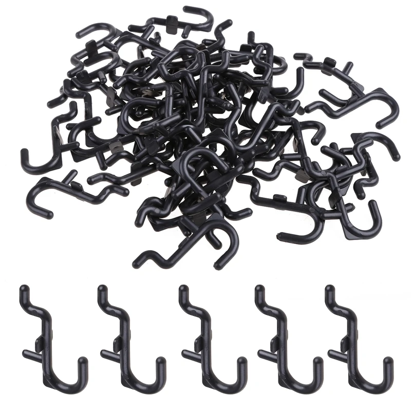50 Pcs/100 Pcs Plastic Black Pegboard Hooks Garage Tool Storage Pegboard J  Style Hooks fits 1/4 Pegboard Holes - AliExpress