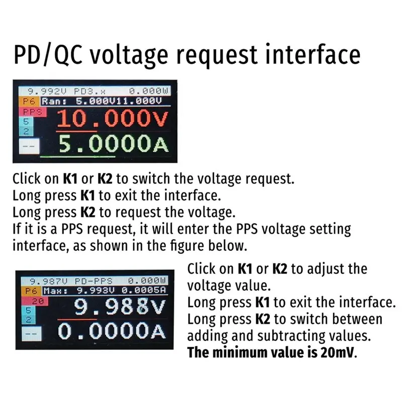 전력 모니터 DC 모니터 전압 전류 측정기 36V 10A Uart PD QC-A86G