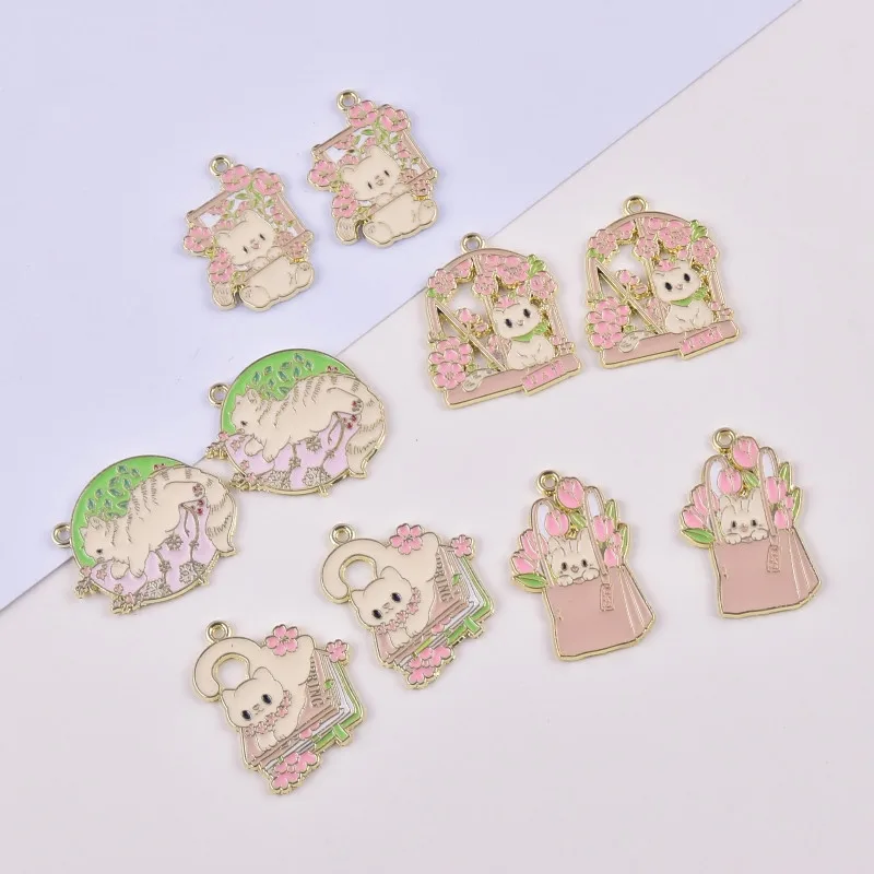 

10pcs Tulip Cherry Blossom Cat Alloy Drop Oil Jewelry DIY Pendant Earrings Necklace Accessories Wholesale for Women Gifts
