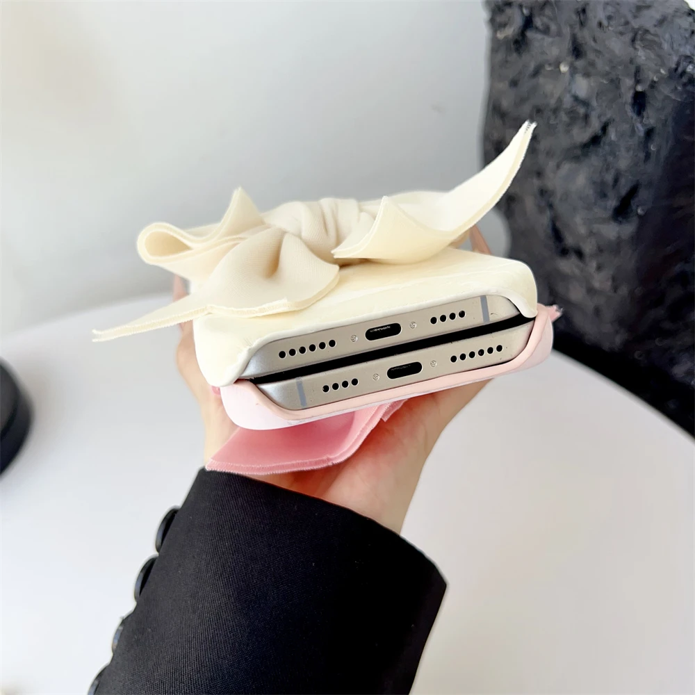 INS Luxury Silk Texture 3D Ribbon Case - Cute Solid Candy Color Cover