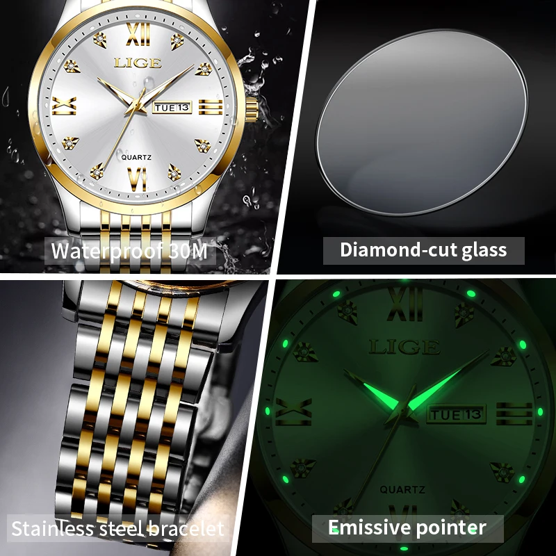 Elegant Women's Waterproof Diamond-Accented Bracelet Watch - Fashion Business Luminous Quartz Chronograph
