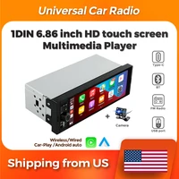 MEKEDE 1Din 6.86 Inch Carplay Android Auto Car Radio Universal Multimedia Player with BT FM Stereo USB Type-C Plug Cam Head Unit